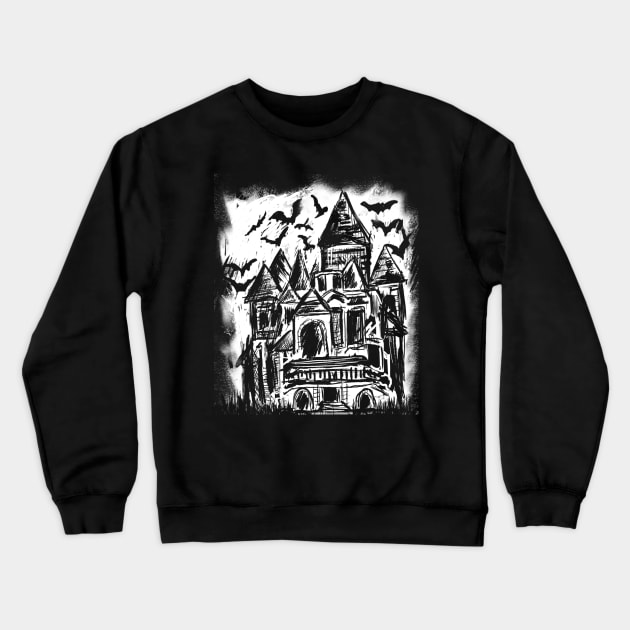 Haunted House Horror Gothic Bat Victorian Mansion Crewneck Sweatshirt by LunaElizabeth